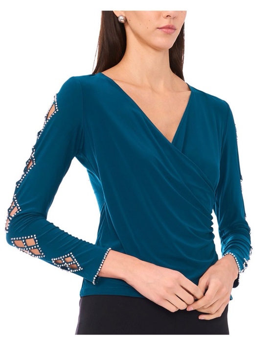 Macy's Tops - MSK Petite Faraj Long Sleeves Faux Wrap Top ONLY AVAILABLE IN EMERALD GREEN